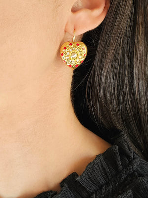 Conjunto Coração Esmaltado - Pendente e Brincos