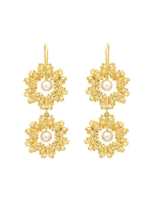 Brincos 2 Flores com Pérola