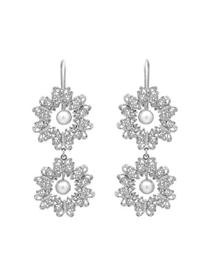 Brincos 2 Flores com Pérola