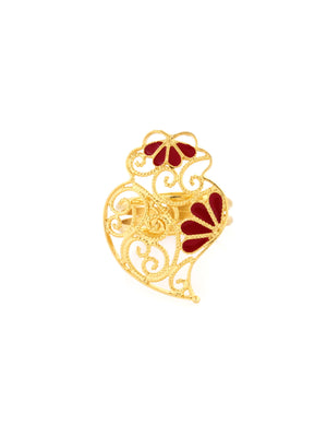 Simplista IV - Anel ajustável com coração de viana com esmalte vermelho (9509589649)