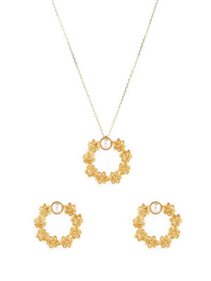 Conjunto Flores e Pérola - Colar e Brincos (5943551295638)