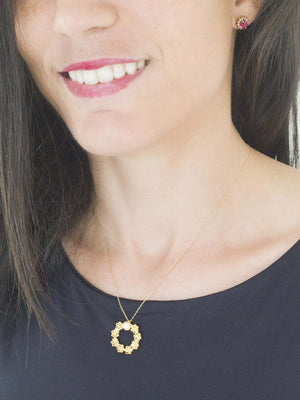 Conjunto Flores e Pérola - Colar e Brincos (5943551295638)