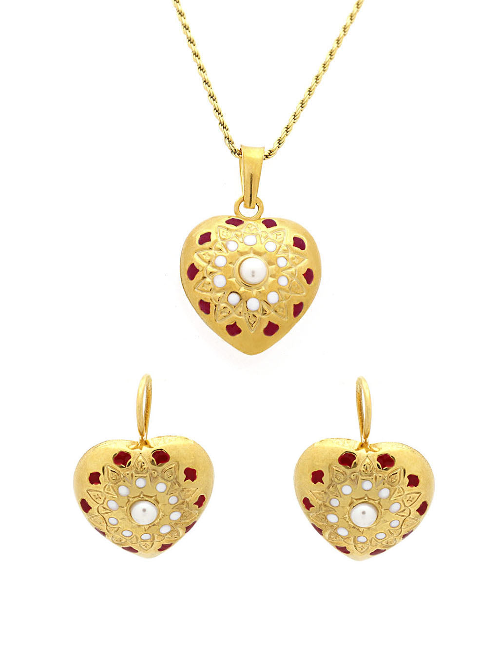 Conjunto Coração Esmaltado - Pendente e Brincos