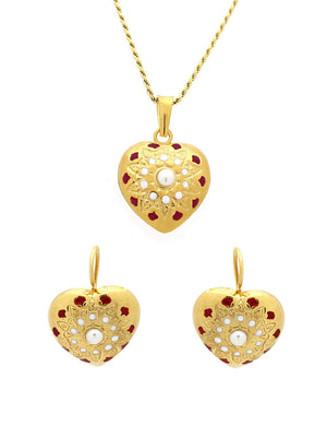 Conjunto Coração Esmaltado - Pendente e Brincos