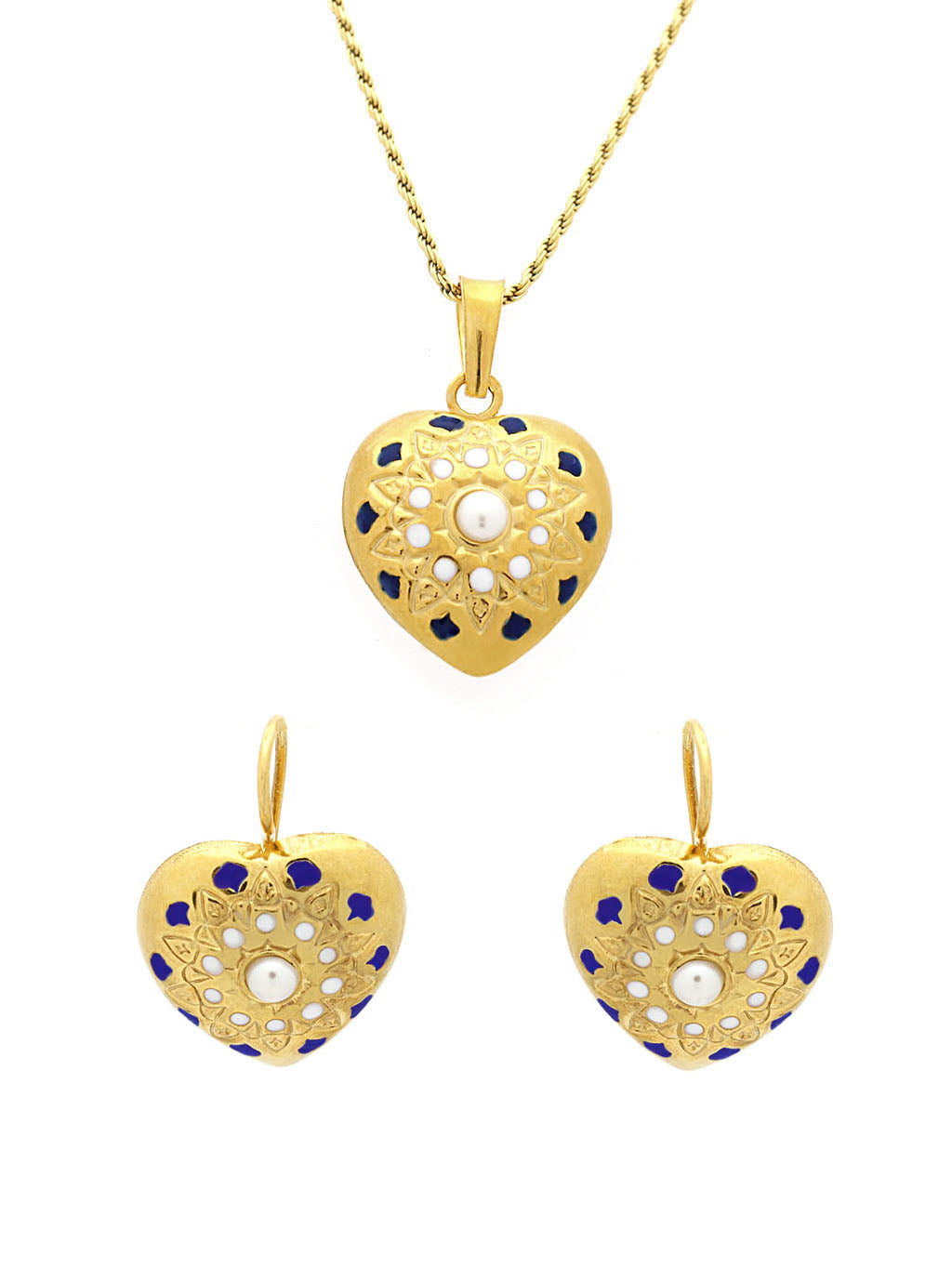 Conjunto Coração Esmaltado - Pendente e Brincos