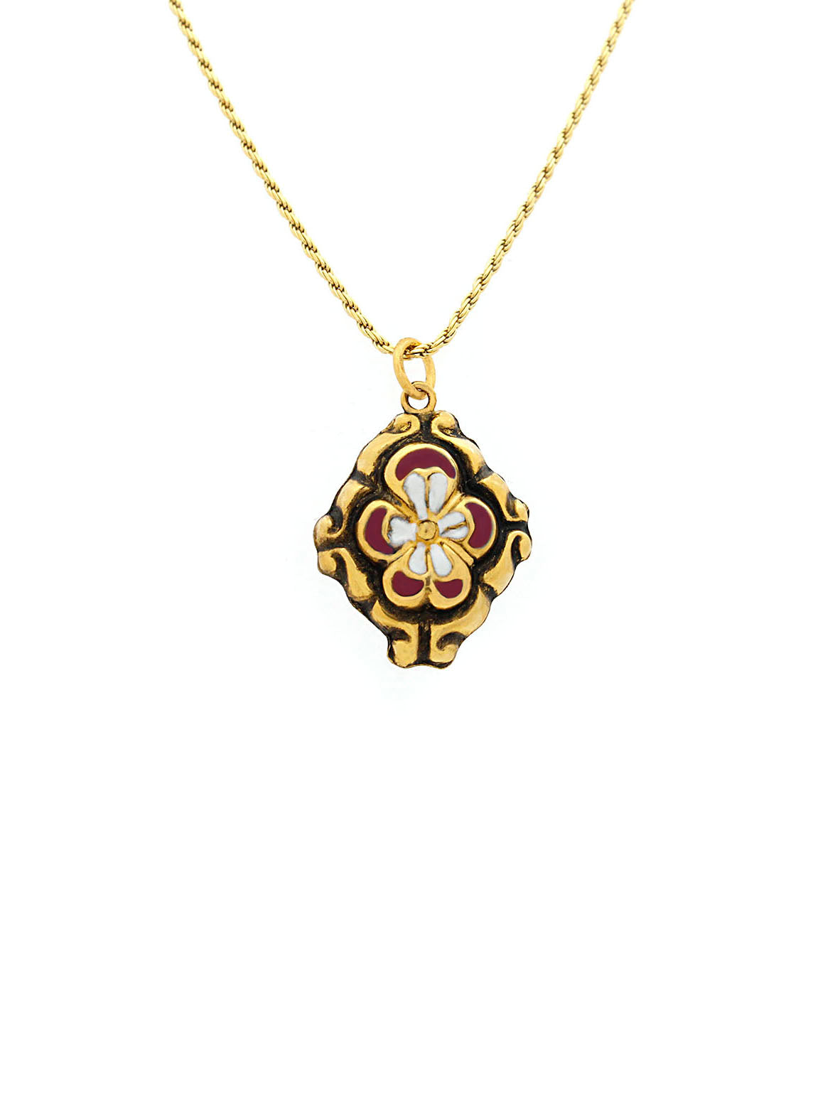 Conjunto Barroco Flor Esmalte (Tamanho S) - Pendente e Brincos