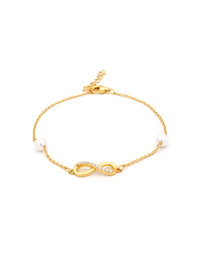 Pulseira Infinito com Pérolas – Prata Dourada
