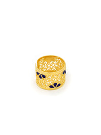 Aliança Rendilhada Flores Esmalte – Prata Dourada