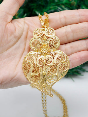 Medalha Coração Tradição 8cm em Prata/Ouro