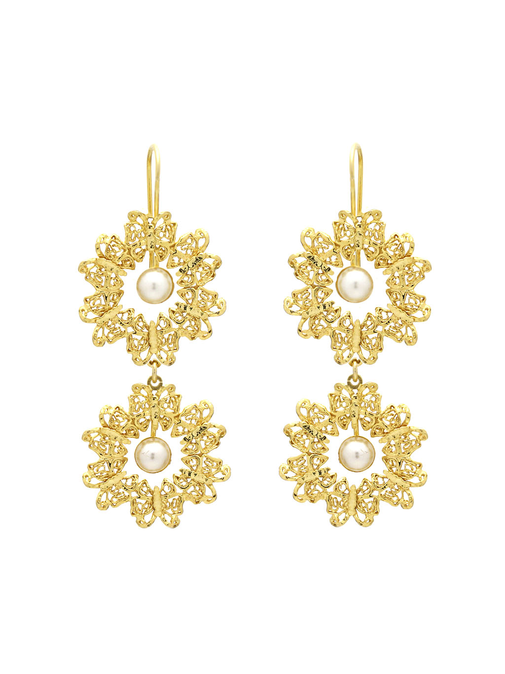 Brincos 2 Flores com Pérola