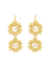 Brincos 2 Flores com Pérola – Prata Dourada / Ouro 9k / Ouro 19k