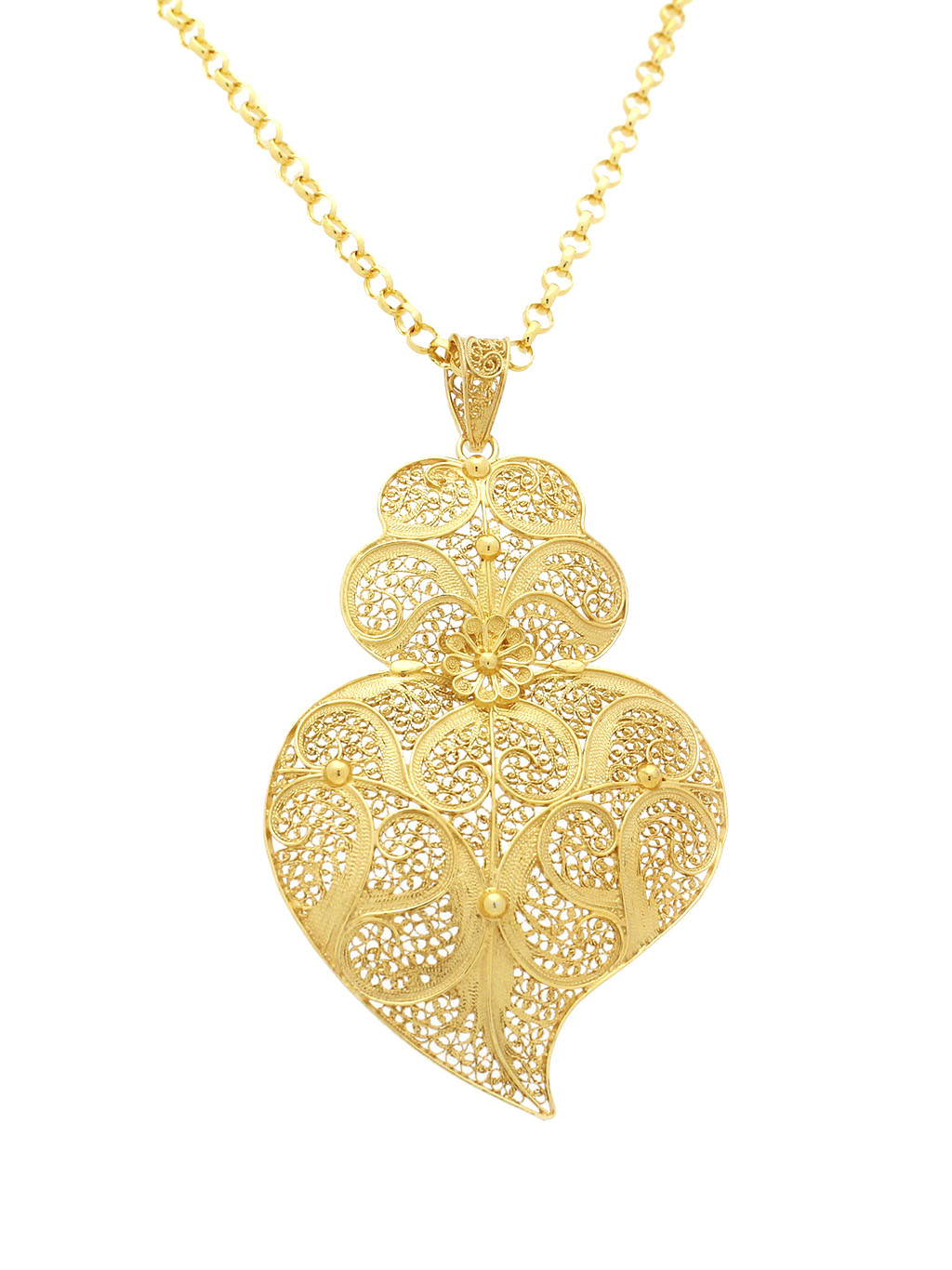 Medalha Coração Tradição 7.5cm em Prata/Ouro