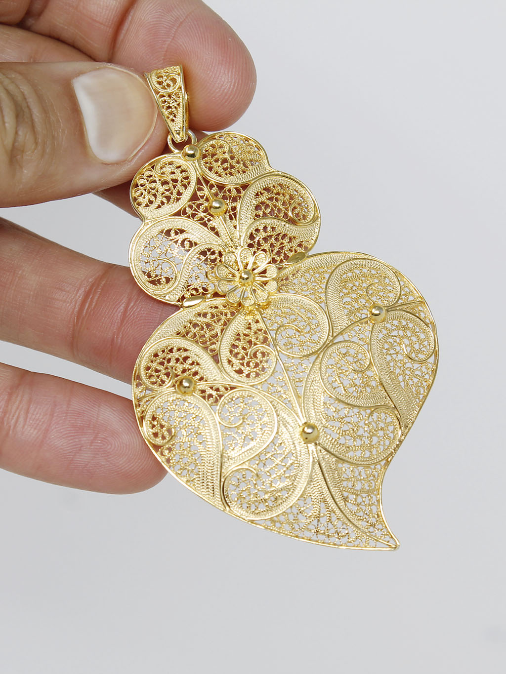 Medalha Coração Tradição 7.5cm em Prata/Ouro