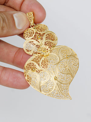 Medalha Coração Tradição 7.5cm em Prata/Ouro