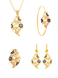 Conjunto Seletiva - Pendente, Brincos, Anel e Pulseira – Prata Dourada