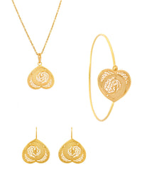 Conjunto Revolucionária -  Pendente, Brincos e Pulseira – Prata Dourada