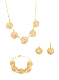 Conjunto Altruísta - Colar, Brincos e Pulseira – Prata Dourada