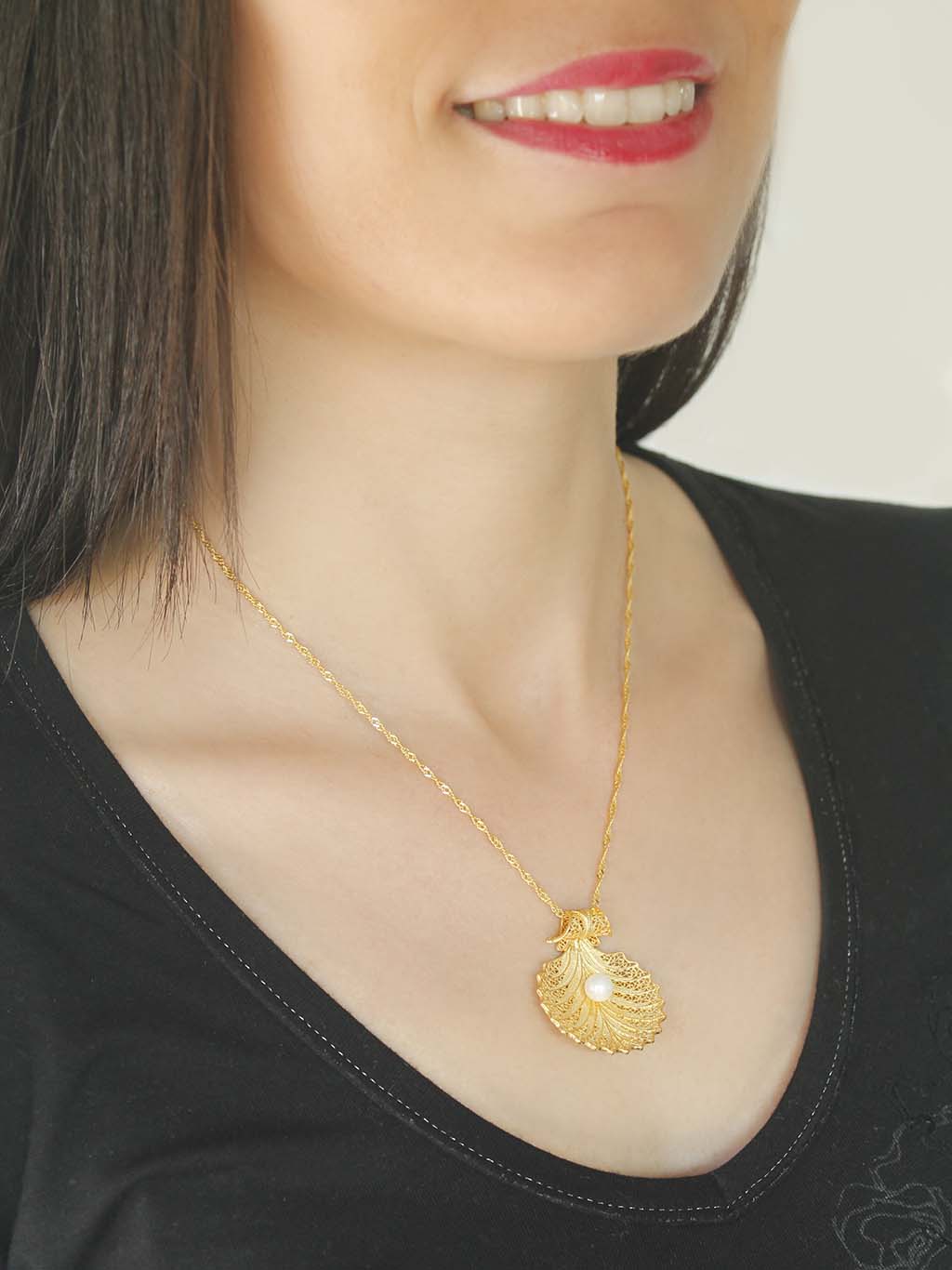 Conjunto Concha com Pérola - Pendente e Brincos (4479633850427)