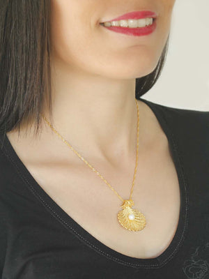 Conjunto Concha com Pérola - Pendente e Brincos (4479633850427)