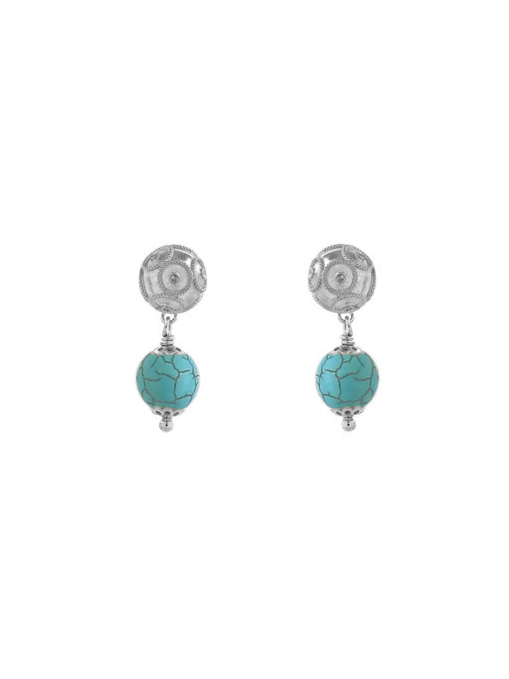 Brincos Princesa das Astúrias com pedra Turquesa e Conta de Viana (5434354368662)