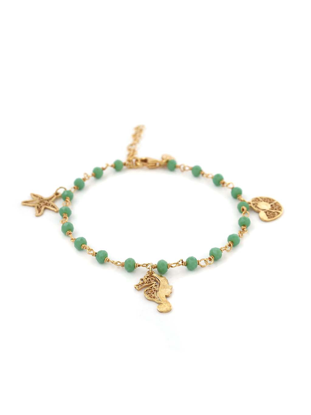 Pulseira Maresia em filigrana com pedras Verde Mar (5567790088342)