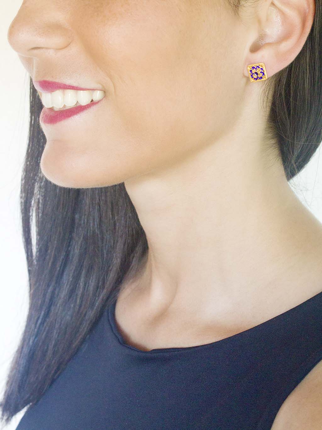 Brincos Quadrados com Esmalte em filigrana (4335338061883)