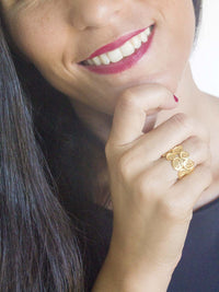 Peças Redondas - Anel ajustável em filigrana – Ouro 9k / Ouro 19k