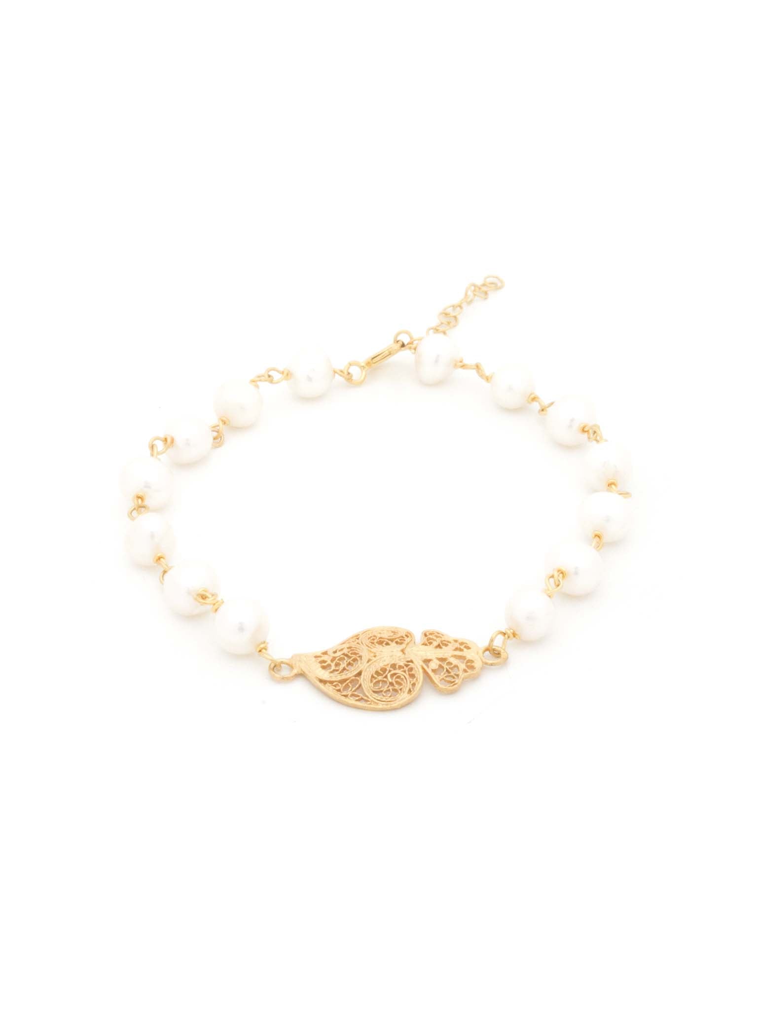 Pulseira Coração e Pérolas (5879946707094)