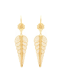 Brincos Folha com Flor – Prata Dourada / Ouro 9k / Ouro 19k