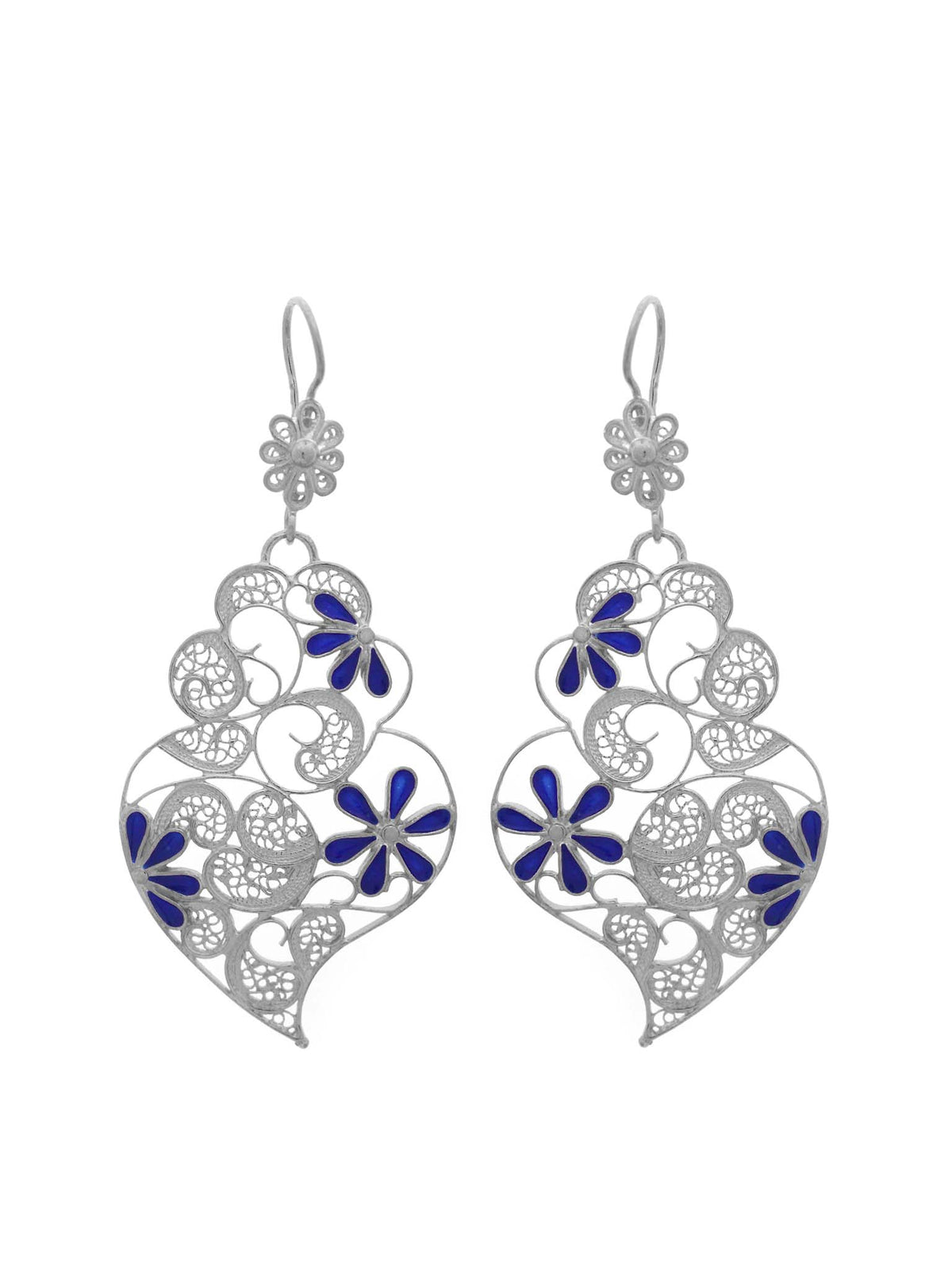 Seletiva III (Tamanho M) - Brincos em filigrana com esmalte azul (5943727063190)