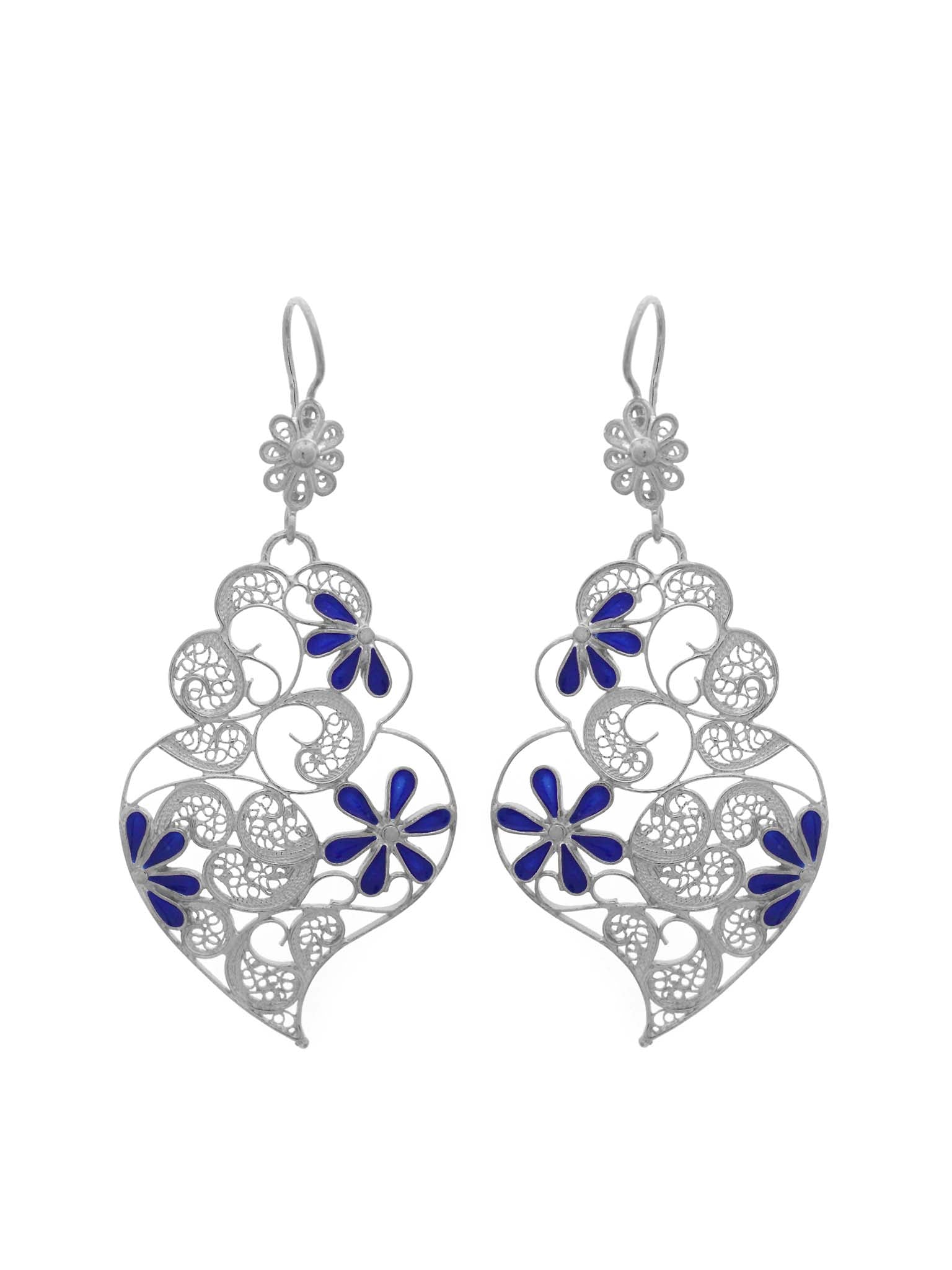 Seletiva III (Tamanho M) - Brincos em filigrana com esmalte azul (5943727063190)
