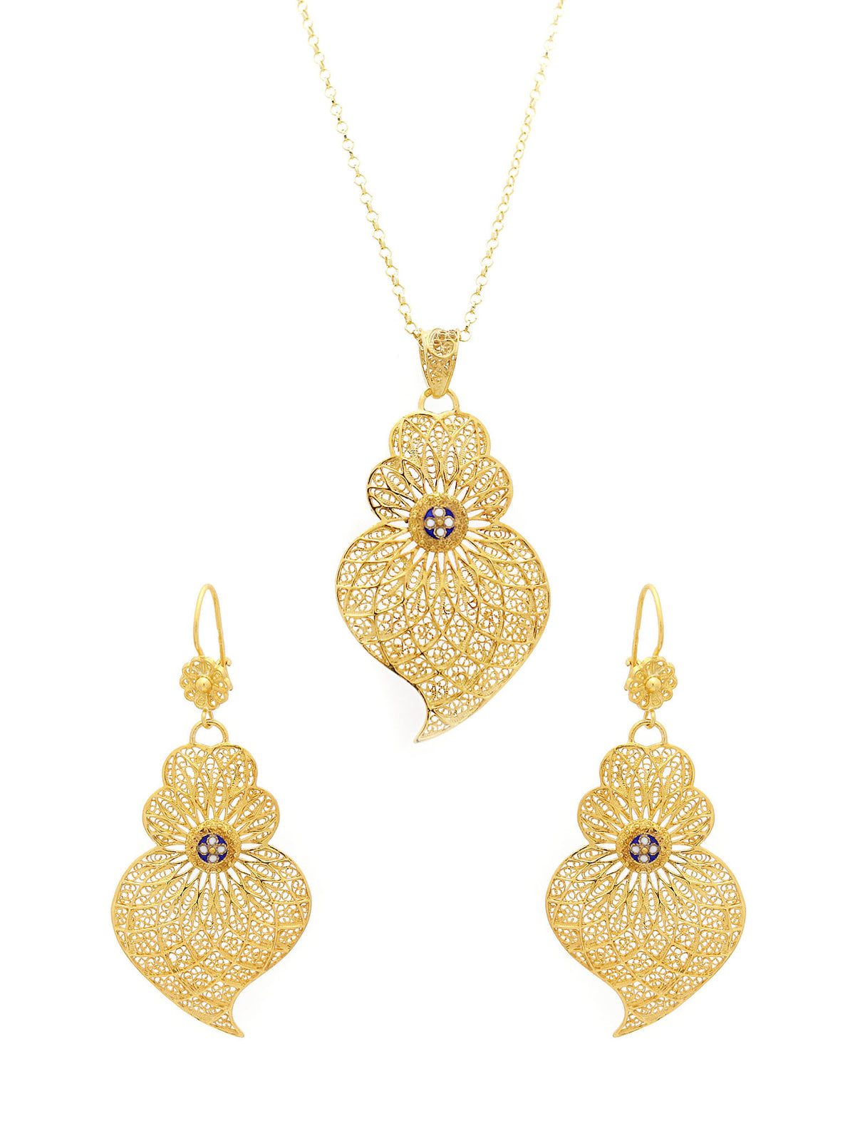 Conjunto Coração Centro Esmaltado - Pendente e Brincos