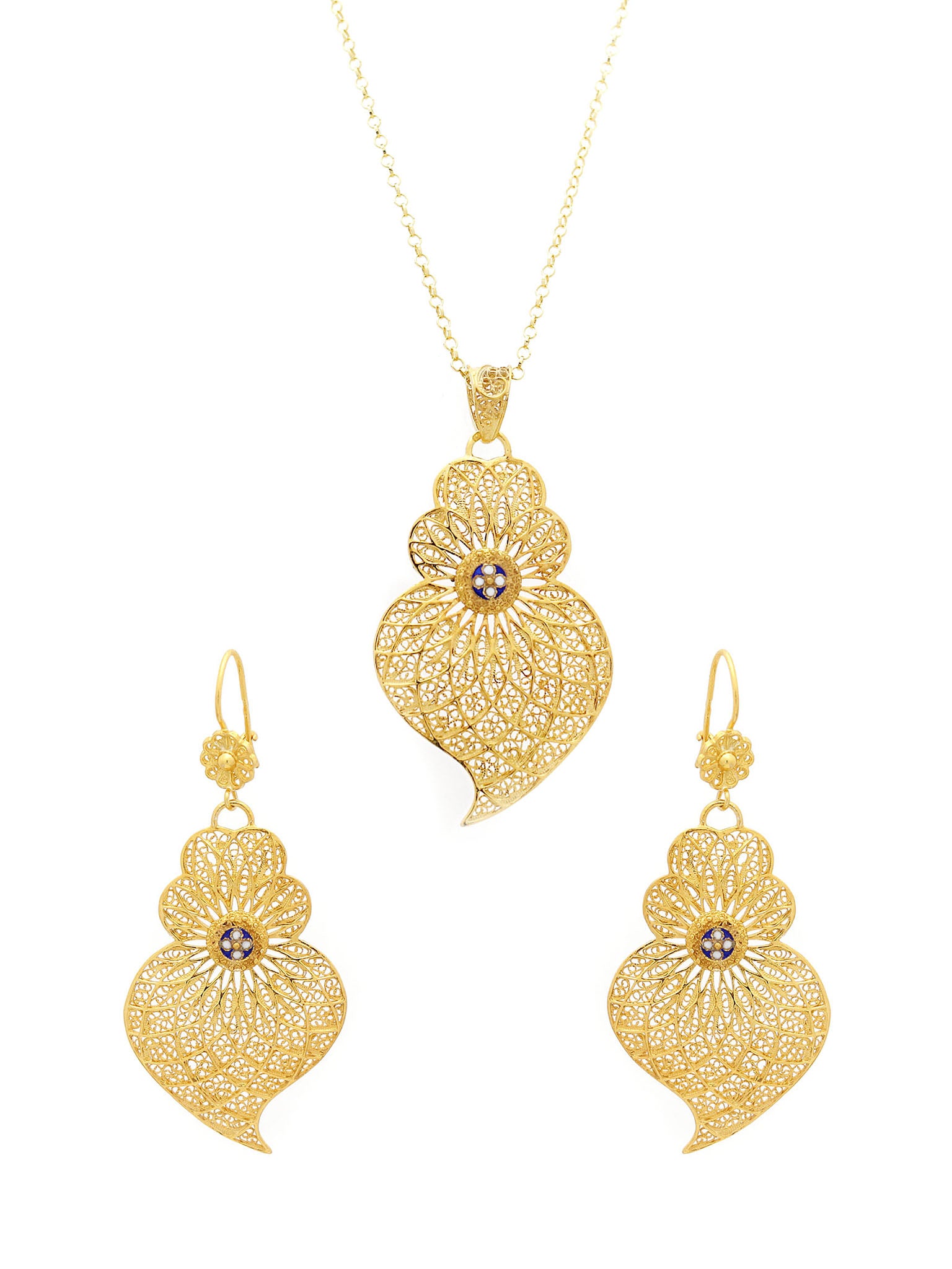 Conjunto Coração Centro Esmaltado - Pendente e Brincos