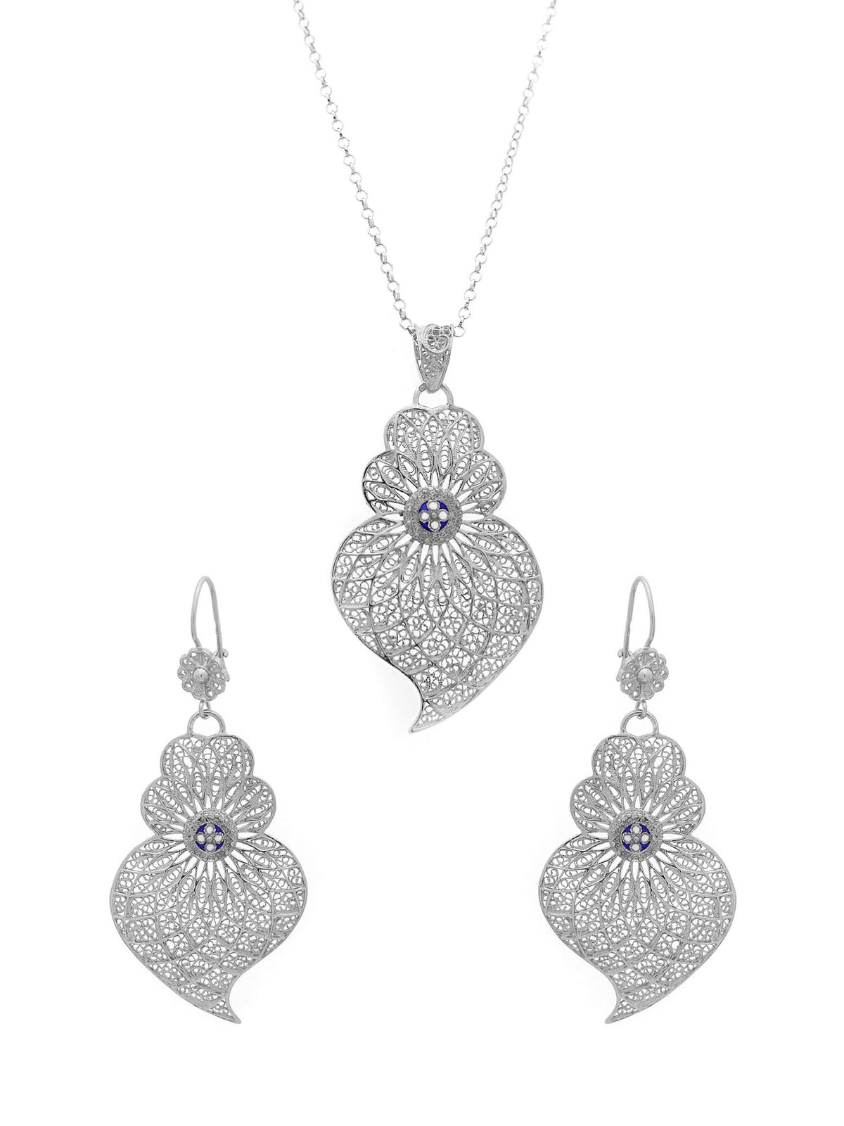 Conjunto Coração Centro Esmaltado - Pendente e Brincos