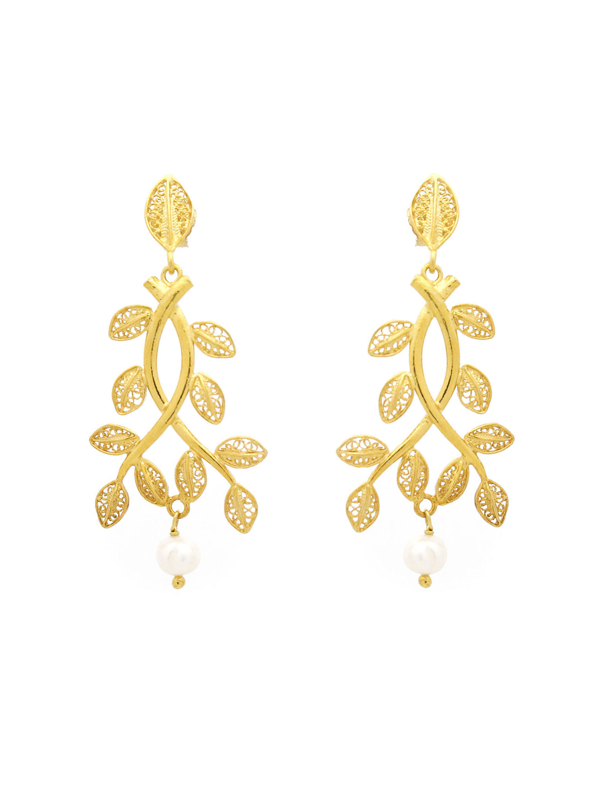 Brincos folhinhas de oliveira com pérola