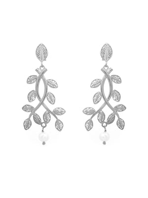 Brincos folhinhas de oliveira com pérola