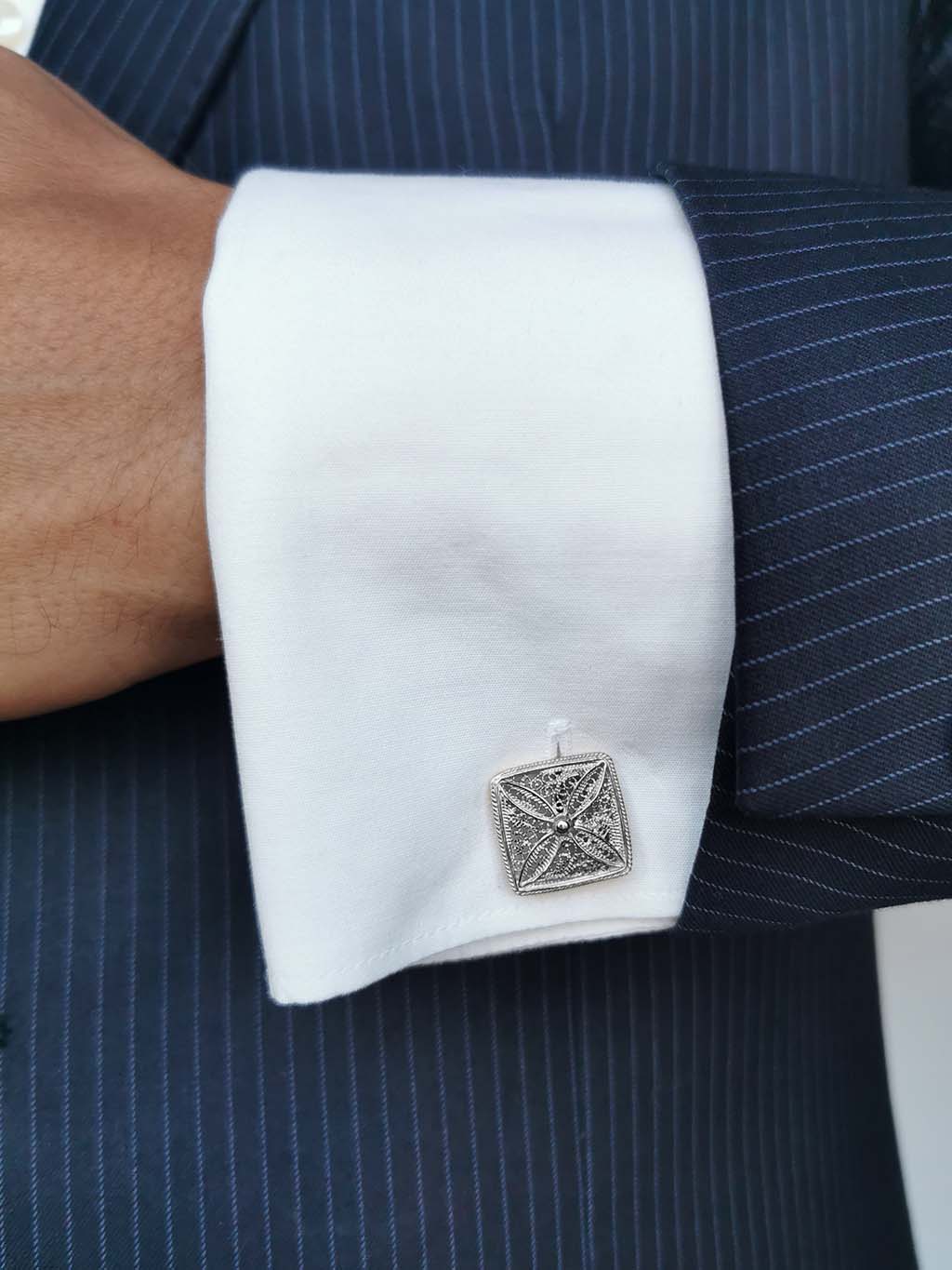 Conjunto Quadrado - Botões de Punho e Brincos