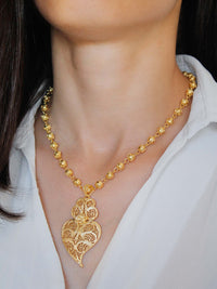 Conjunto Colar Contas de Viana e Coração de Viana – Ouro 9k / Ouro 19k